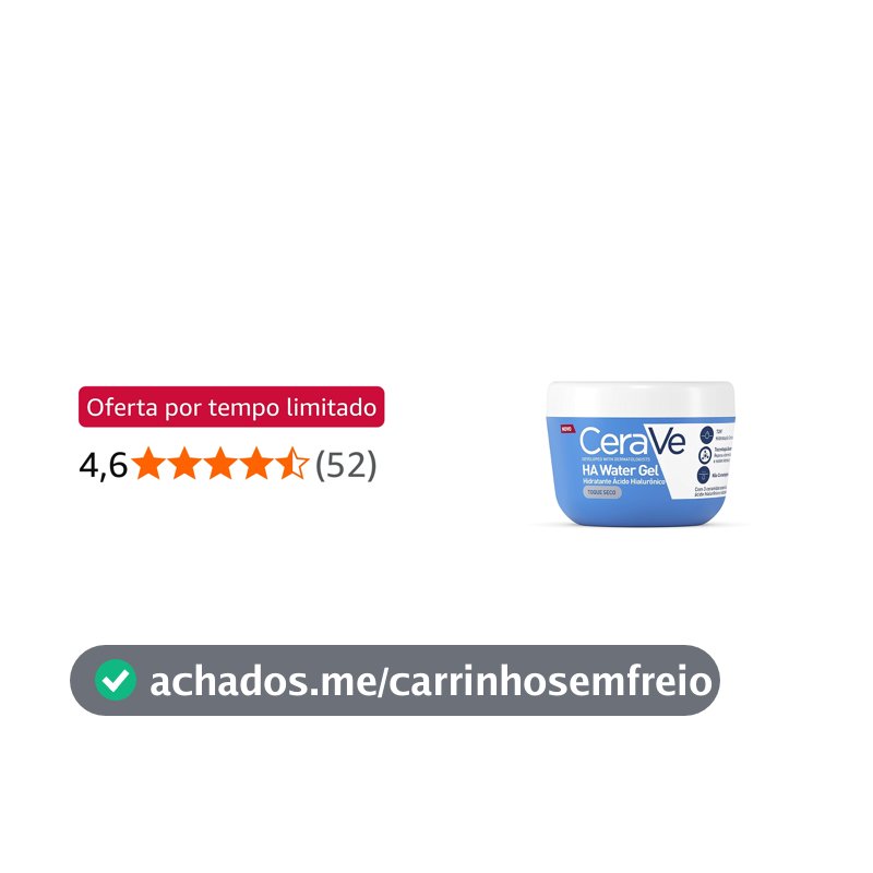 CeraVe HA Water Gel, Hidratante Facial Toque Seco, Pele Oleosa e Mista, 85g