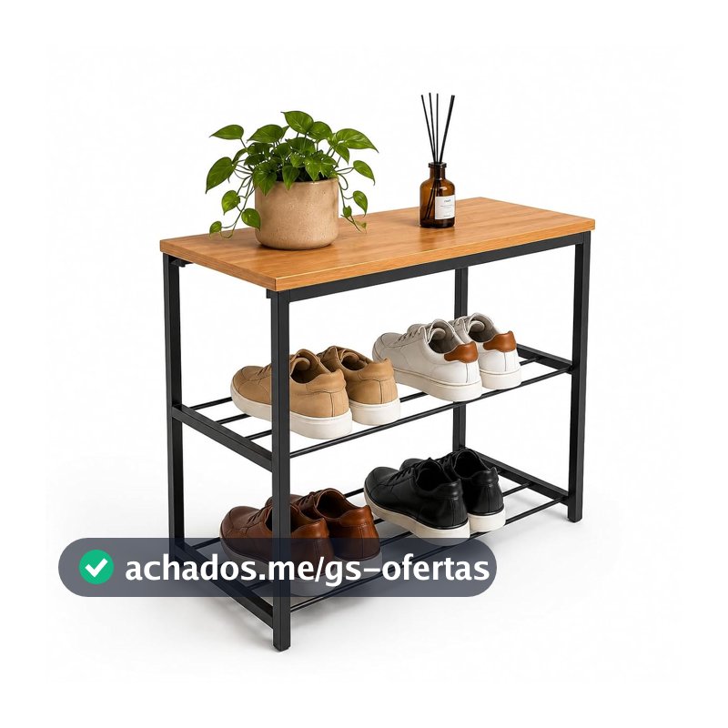 Oferta por tempo limitado: Sapateira Banco Industrial Para Hall/Closet/Quarto 2 Prateleiras em Chapa de Aço - LH Móveis (Cedro)