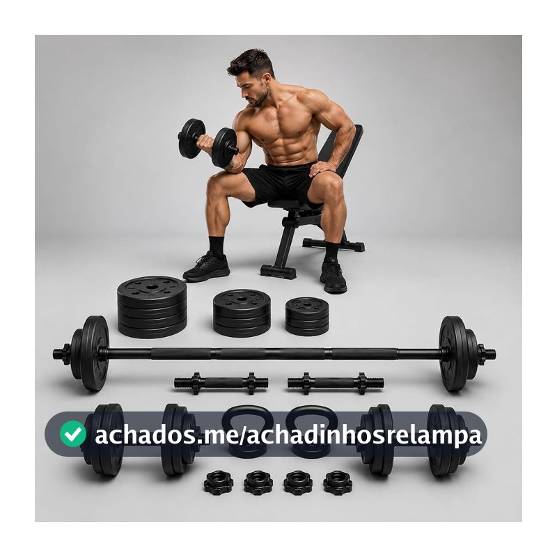 Kit de Halteres Ajustável 6 em 1 15kg com Barra Longa, Barra Curta, Kettlebell e Apoio para Flexões, Pesos Multifuncionais para Musculação e Treino Completo em Casa, Pegada Antiderrapante para Academia
