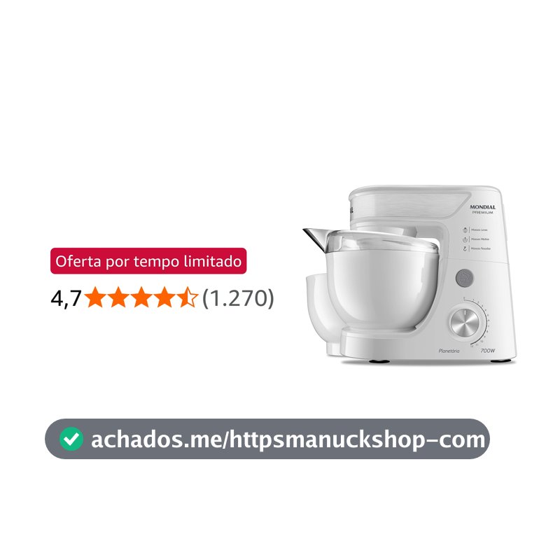 Batedeira Planetária, Mondial, Branco/Inox, 700W, 110V - BP-01P-W