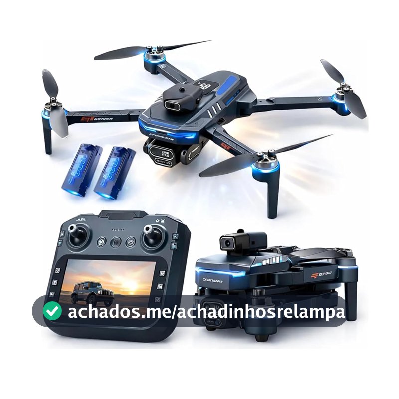 Drone GT8 com Tela no Controle, Camera HD 1080p, Motores Brushless, Design Dobrável, 2 Baterias, Bolsa de Transporte e Hélices Reserva BE PLACE