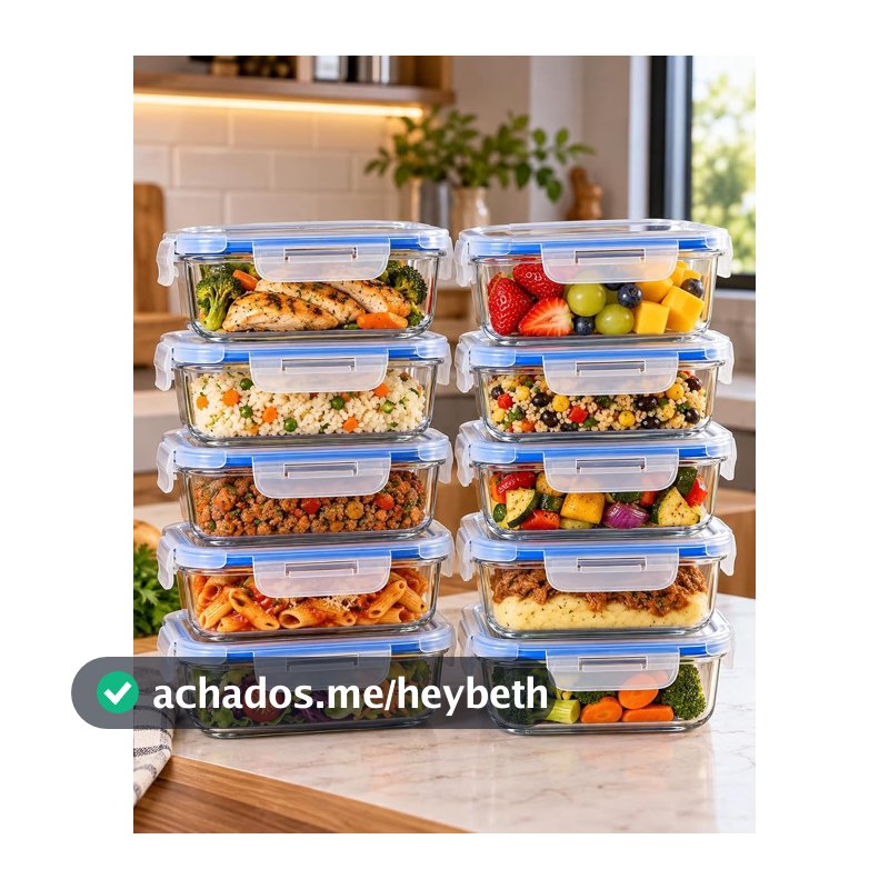 Kit 10 Potes Herméticos de Vidro 640ml com Tampa 4 Travas e Anel de Vedação, Potes para Alimentos, Marmitas, Refeições e Organização de Geladeira