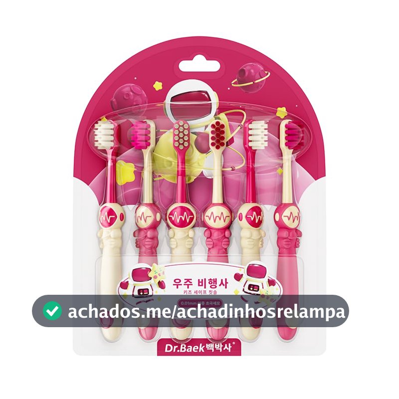 Dr.Baek Escova de Dente Infantil Macia, 6 Unidades, Cerdas Ultrafinas 0,01mm, Astronauta Desenho, Higiene Bucal para Crianças