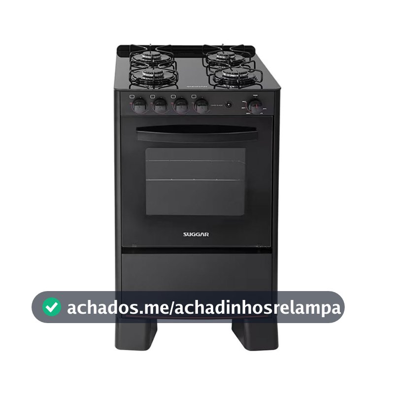 Suggar Fogão de Piso a Gás 4 Bocas Cook Glass com Mesa de Vidro Temperado Preto FGVCG410PT Bivolt 56 Litros 24,5 kg