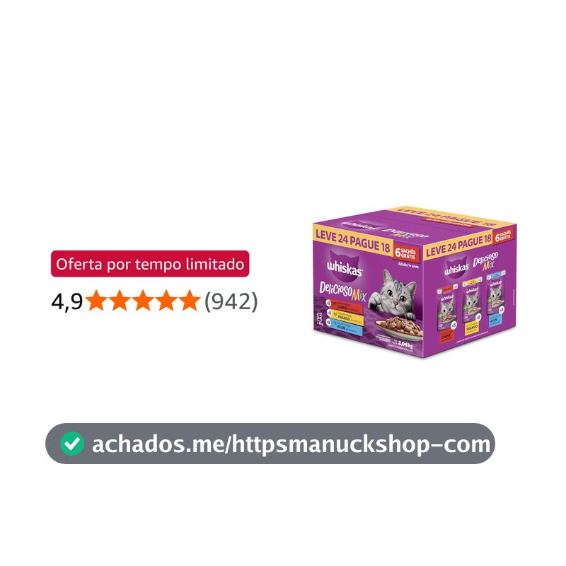 Pack Ração Úmida Whiskas Sachê Carne/Frango/Atum para Gatos Adultos - Leve 24 Pague 18
