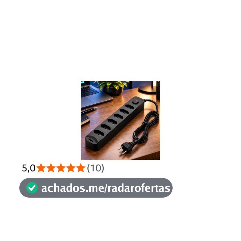Filtro de Linha 6 Tomadas com Interruptor Liga e Desliga, Régua Extensão Elétrica Preta com Cabo, Adaptador Multiplicador de Tomadas para Casa, Escritório, TV, Computador e Eletrônicos