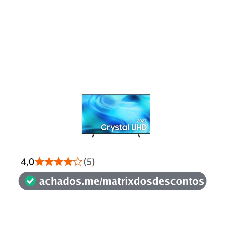 Samsung Smart TV 70" Crystal UHD 4K U8000H 26/2027, Vision AI Companion, Modo Estádio, Xbox Cloud Gaming