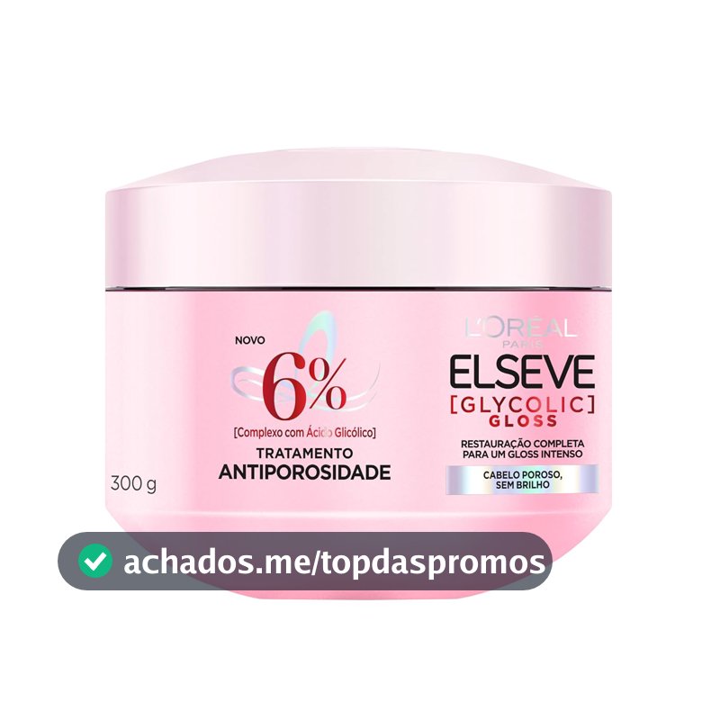 L'Oréal Paris Elseve Glycolic Gloss Máscara Capilar Antiporosidade, com Ácido Glicólico, Sela a Cutícula, Garante 3X Mais Brilho Espelhado e Maciez Intensa, 300g