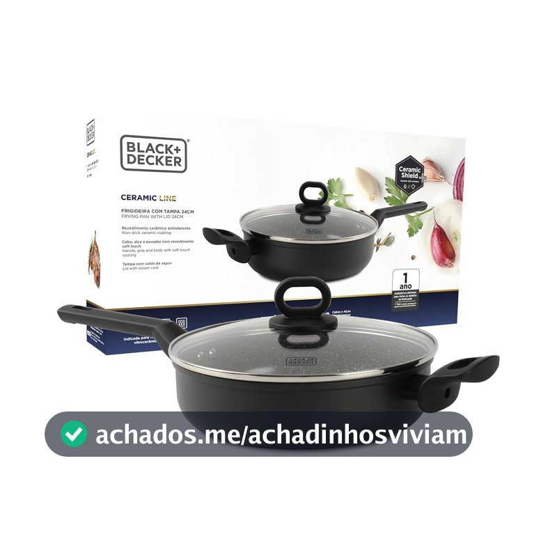 BLACK+DECKER FRIGIDEIRA COM TAMPA 24 CM 2,7 LITROS CERAMIC LINE - CORPO COM REVESTIMENTO CERÂMICOANTIADERENTE COM ACABAMENTO EXTERNO NA COR PRETA E BASE COMPATÍVEL COM INDUÇÃO - BLACK