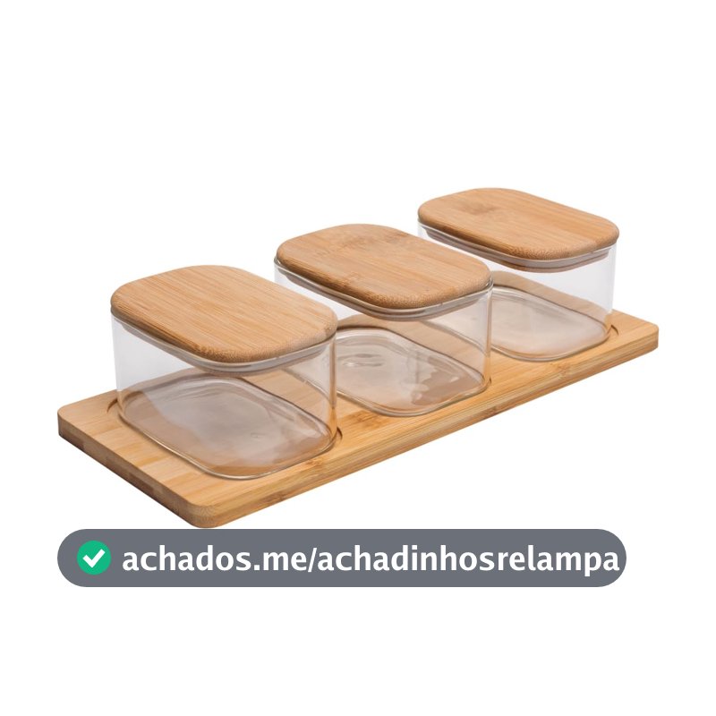 WOLFF - Conjunto 3 Potes com Tampa e Bandeja de Bambu Vidro Borossilicato