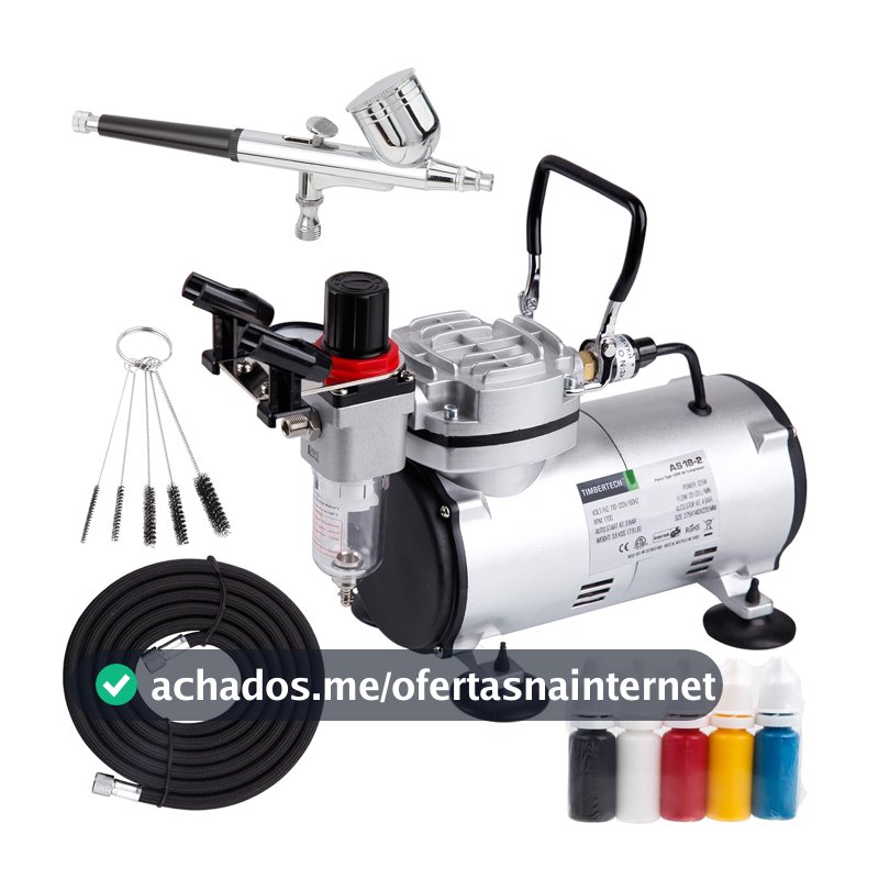 TIMBERTECH Timbertech Airbrush Kit With Compressor AS18-2K Basic Start Kit With Air Hose, Cleaning Brushes, and Test Paints for Hobby, Body Tattoo, Model painting, Automotive Graphic, Make-up