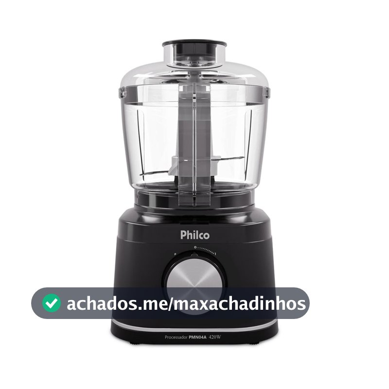 Processador de Alimentos Philco PMN04A 420W com Jarra 500ml Função Pulsar e Trava de Segurança Preto 220V