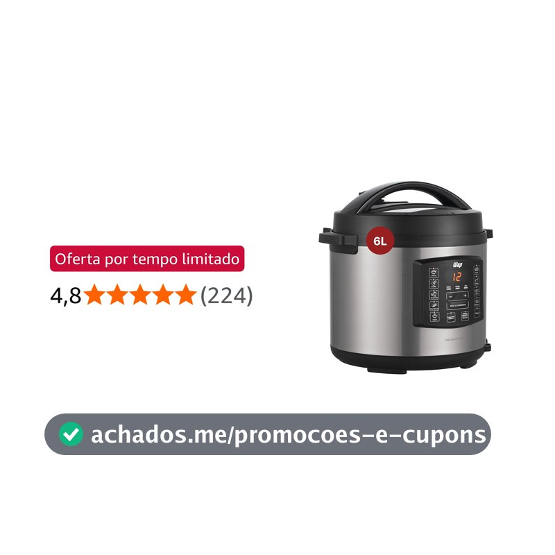 WAP Panela de Pressão Elétrica em Inox WPPE1 com Painel Digital, 6 Litros, Antiaderente, Timer Programável, 1000W, 220V