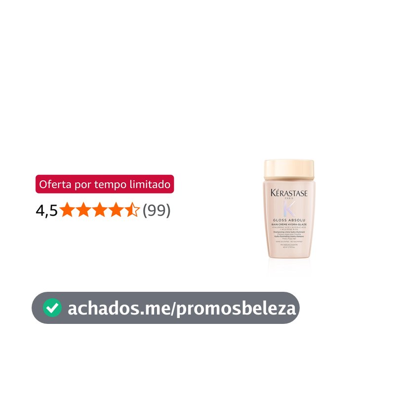Kérastase Gloss Absolu Bain Crème Hydra-Glaze, shampoo para cabelos com frizz intenso, brilho e suavidade, com ácido glicólico, ácido hialurônico e óleo de rosa mosqueta, 80ml
