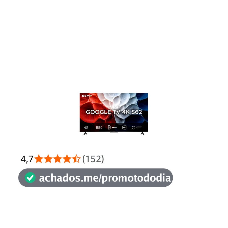 Smart TV Semp 43 Polegadas LED HVA 4K S62 WiFi Bluetooth Google TV 3 HDMI HDR10+ Dolby Audio 43S62