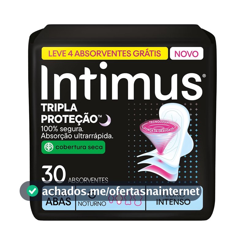 Absorvente Intimus Tripla Proteção Noite Seca Com Abas, Fluxo intenso, 30 unid