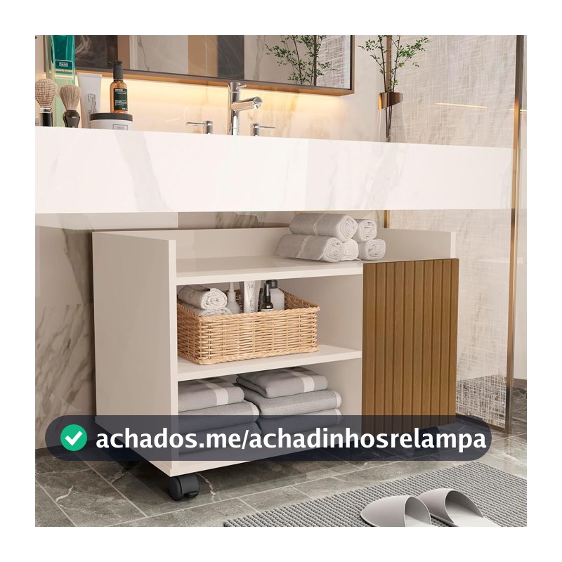 gabinete multiuso com rodízios nichos e gaveta ripado de chão para banheiro (off/ripado)