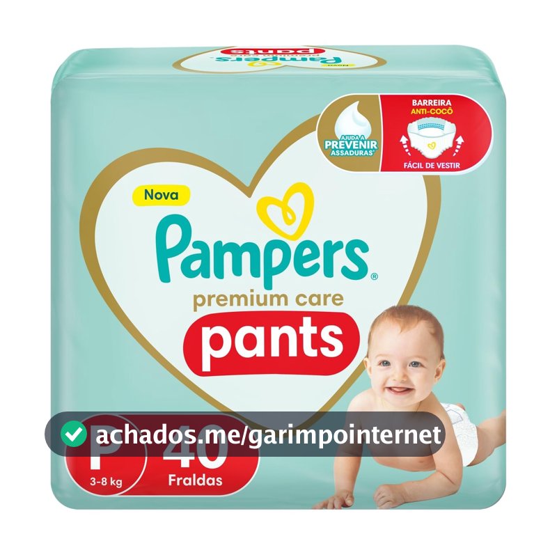 Fralda Pampers Premium Care Pants Tamanho P, Fácil de Vestir, 40 Unidades