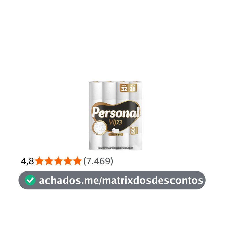 Personal Papel Higiênico Vip Folha Tripla, 32 Rolos De 20M