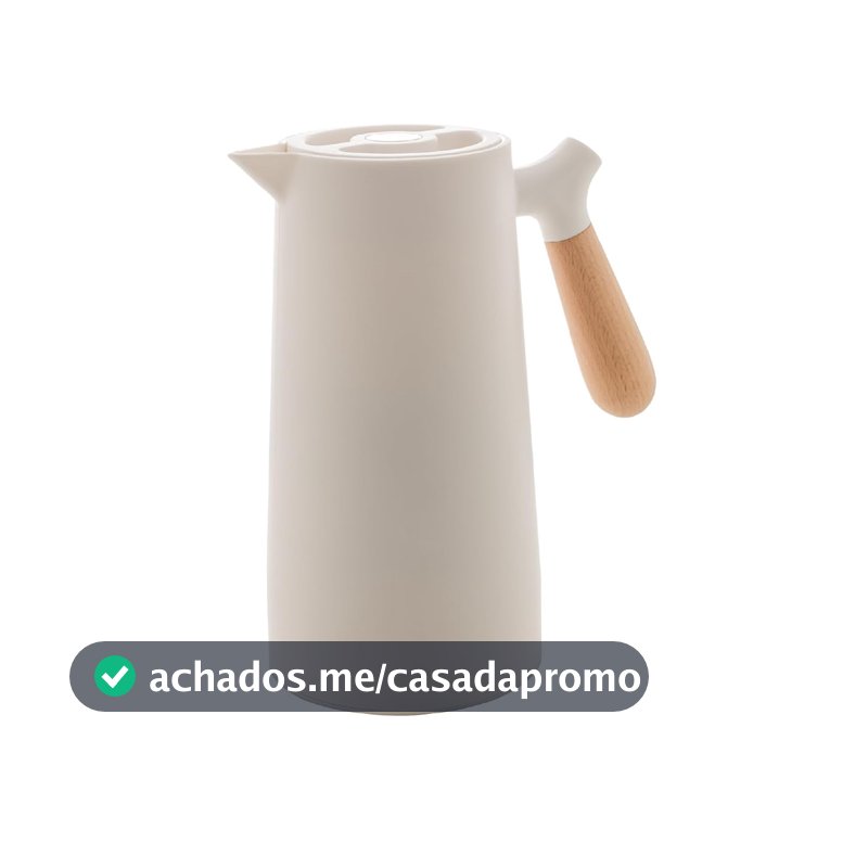 WOLFF - Garrafa Térmica de Plástico com Cabo de Madeira Nórdica 1L Branca - Mesa Posta - Itens Para Casa - Utensílios de Cozinha - Perfeita Para Café e Chá