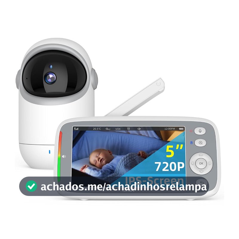 TakTark Babá Eletrônica, 5" 720P HD Bebê Câmera com Tela, Sem Wifi, Panorâmica Inclinação, Áudio Bidirecional, Night Vision, Zoom Digital, Detecção De Som Vox, Ideal Para Novos Pais