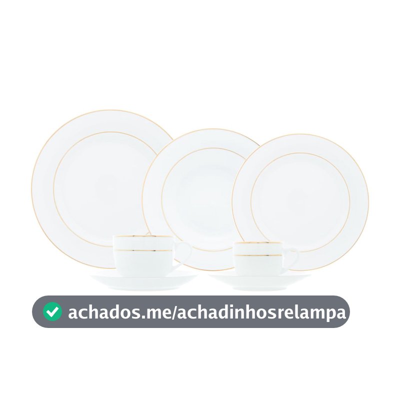 WOLFF - Aparelho de Jantar 42 Peças de Porcelana com Fio de Ouro Mônaco Branco