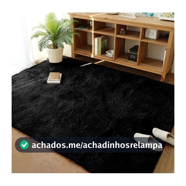 Tapete Sala, Quarto Peludo Felpudo Macio e Luxuoso 1,50m x 1,00m (Preto)
