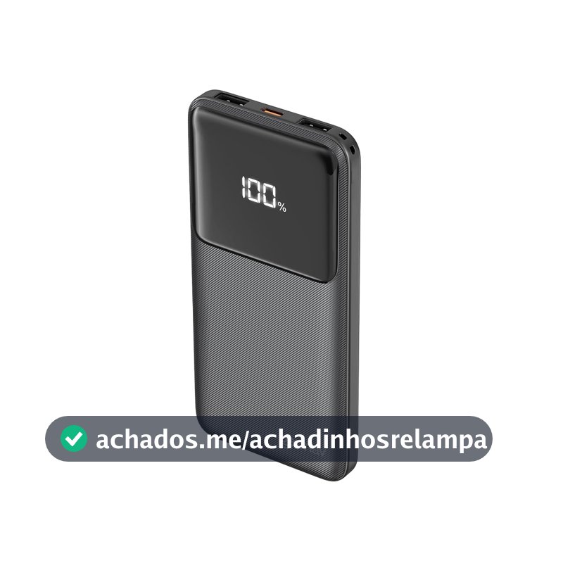 Geonav Power Bank, Carregador Portátil Universal 10.000mAh, Carga rápida, 2 saídas USB-A (até 18W quick charge) e 1 USB-C (até 20W Power Delivery), Led Indicador de Bateria, PB10K20W1PBK, Preto