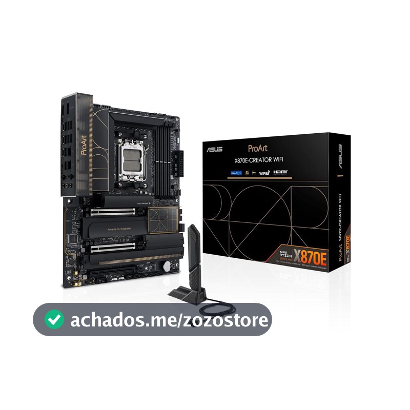 ASUS ProArt X870E-CREATOR WiFi, placa-mãe AMD X870E ATX, slots PCIe 5.0 x16 com suporte total para GPUs de próxima geração, 16+2+2 estágios de energia, DDR5, dual USB4, 10 Gb e LAN de 2,5 Gb, WiFi 7,