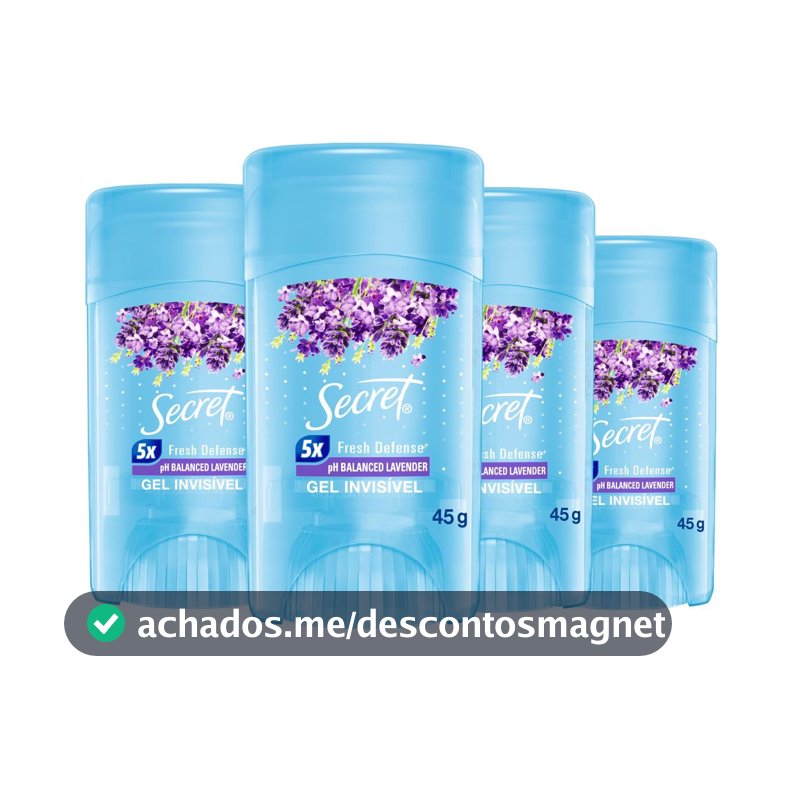 Secret Kit Desodorante em Gel Invisível Antitranspirante Lavanda com 4 Unidades 45g