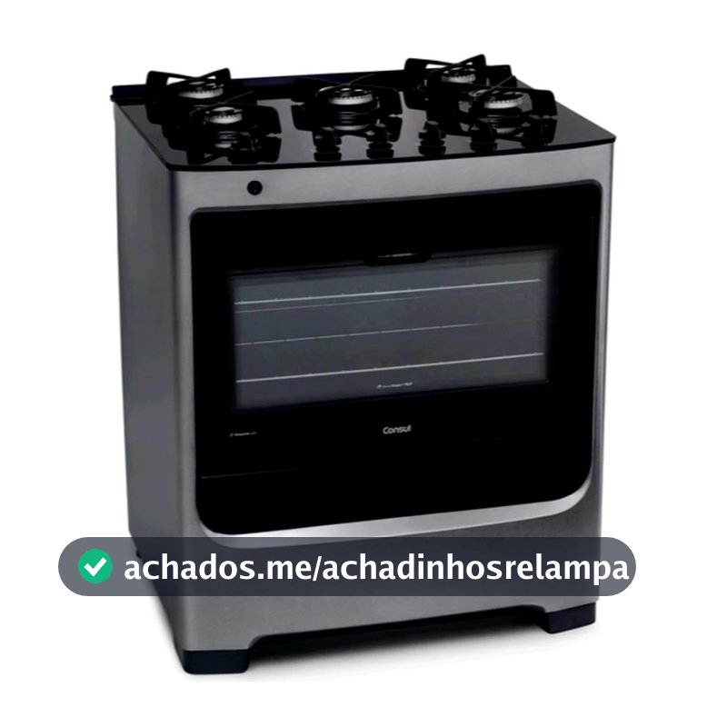 Fogão Consul 5 bocas cor Inox com mesa de vidro e grade de ferro fundido - CFS5VAR BIVOLT