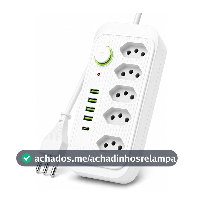 Extensão Elétrica 5 Tomadas com 4 USB + USB-C