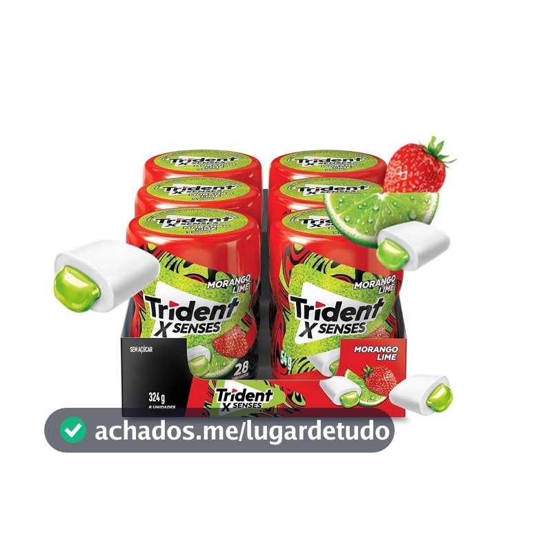 Chiclete Trident XSenses Morango Lime Sem Açúcar Garrafa - Caixa com 6 unid. de 54g