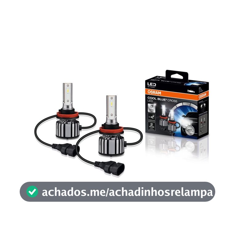 KIT LED COOL BLUE CROSS H8/H11/H16 OSRAM - 64211CW CBC - Potência 23W - Tensão 12V - 2 anos de Garantia - 6000K Branca Azulada