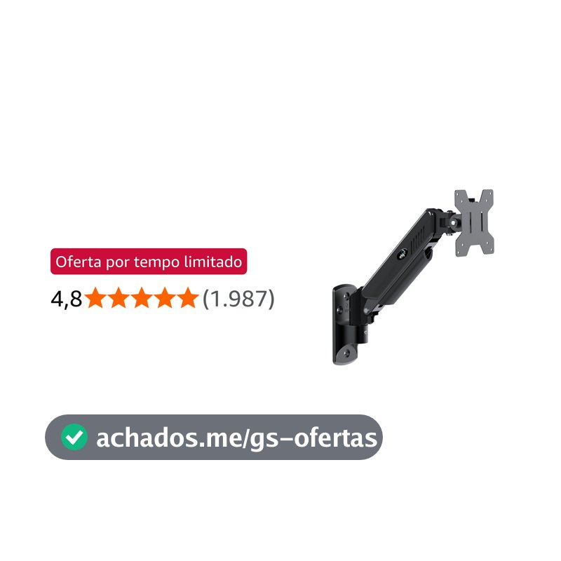 ELG, F410, Suporte Articulado de Parede, Pistão a Gás, Design Ergonômico e Ajustável, Monitores 17'' a 34'', Preto