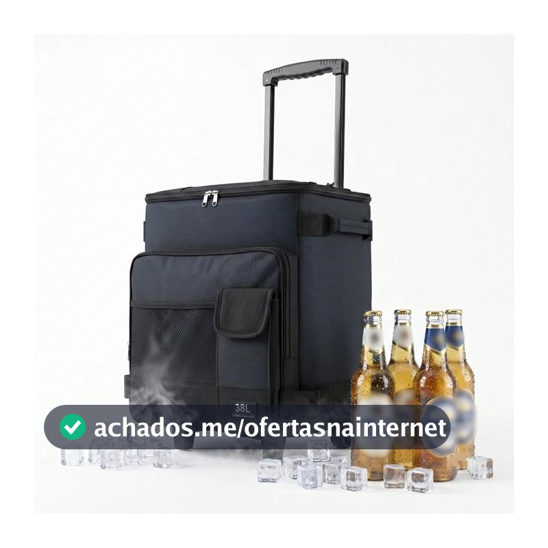 JOYFOX Bolsa Térmica com Rodinhas 38L Cooler Grande Impermeável com Puxador Retrátil e Bolsos Organizadores, Mala Térmica Rígida Tecido Oxford 600D para Camping, Praia, Churrasco e Viagem