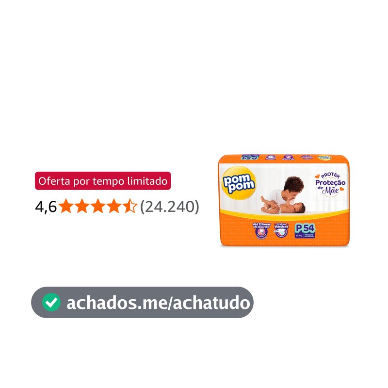 Fralda Pom Pom Protek Proteção de Mãe Mega P 54 Unidades
