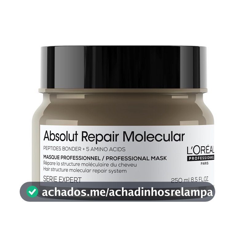 L'Oréal Professionnel Máscara Absolut Repair Molecular, Repara os Danos & Recupera a Força, Maciez & Desembaraço, Para cabelos danificados e muito danificados