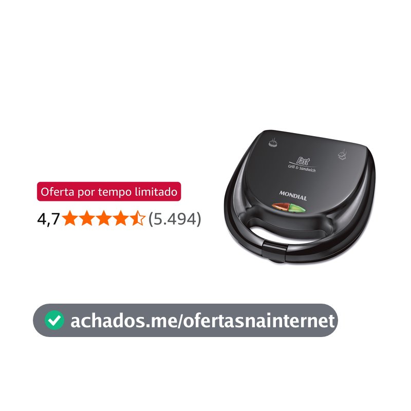 MONDIAL Sanduicheira Fast Grill & Sandwich, Preto, 750W, 220V - S-12