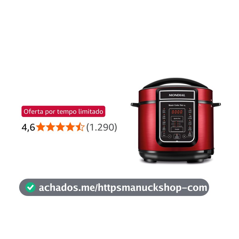 MONDIAL Panela de Pressão Elétrica Digital 5L, Vermelho/Inox, 900W, 220V - PE-39