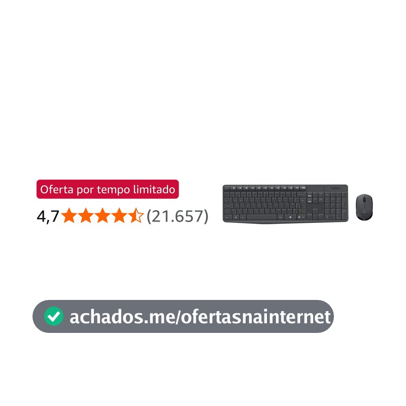 Combo Teclado e Mouse sem fio Logitech MK235 com Conexão USB, Pilhas Inclusas e Layout ABNT2