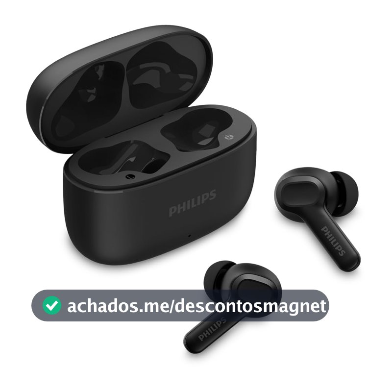 PHILIPS, Fone de Ouvido Sem Fio TWS, TAT1109BK/00, Bluetooth, Com Microfone, Até 24 horas de bateria, Preto