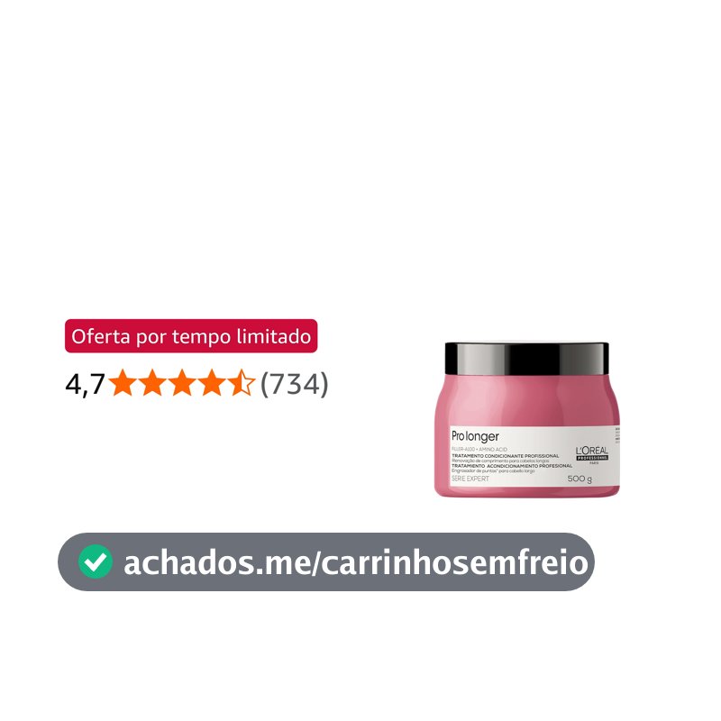 L'Oréal Professionnel Máscara de Tratamento Pro Longer, Reduz a Quebra e Aparência de Pontas Duplas, Adiciona Suavidade e Brilho, Para cabelos finos e com afinamento, 500g