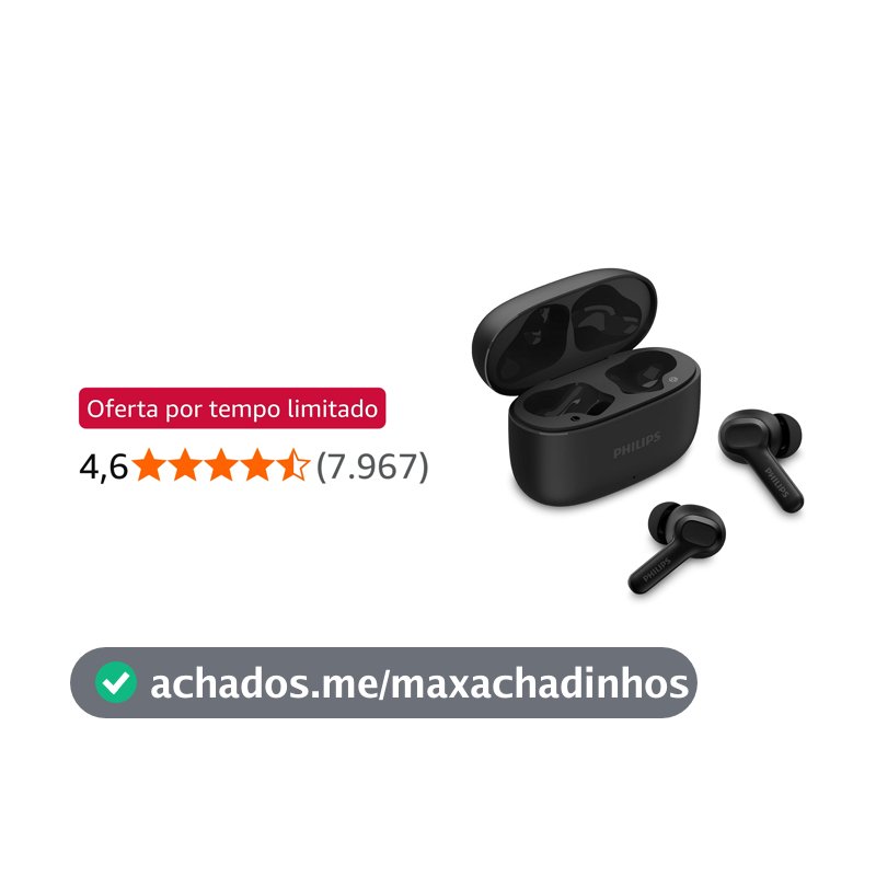 PHILIPS, Fone de Ouvido Sem Fio TWS, TAT1109BK/00, Bluetooth, Com Microfone, Até 24 horas de bateria, Preto