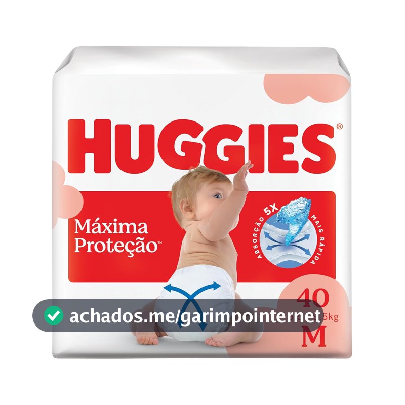 Fralda Descartável Huggies Máxima Proteção, Tamanho M, 40 Unidades