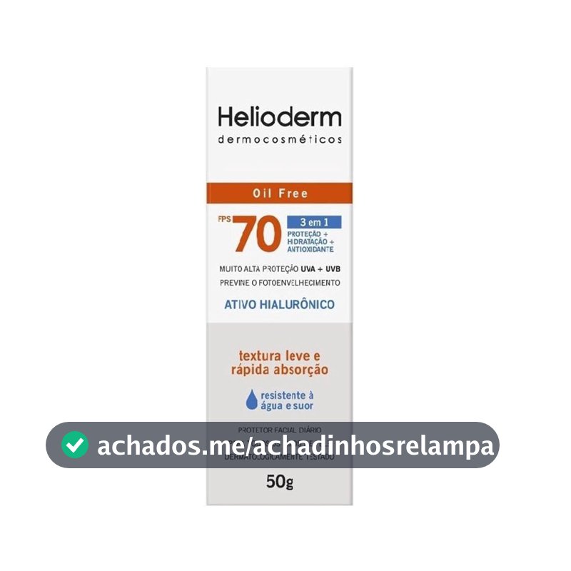 Protetor Facial Diário Helioderm Oil Free FPS 70 Sem Cor 50g
