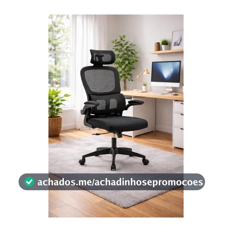 Cadeira de Escritório Ergonômica Estofada Preta com Regulagem de Altura e Rodízios