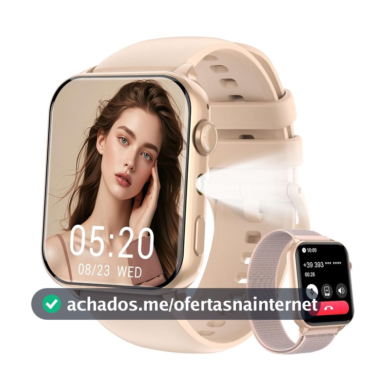 IOWODO Relógio Smartwatch Unissex 1.91" com Chamadas Bluetooth - Lanterna LED, 2 Pulseiras, 100+ Modos Esportivos, IP68 - iPhone/Android (Rosa)