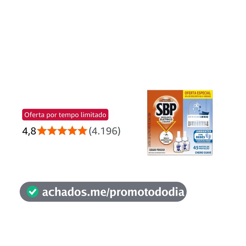 Repelente Elétrico Líquido SBP 45 Noites Cheiro Suave com 2 unidades de 32.9ml