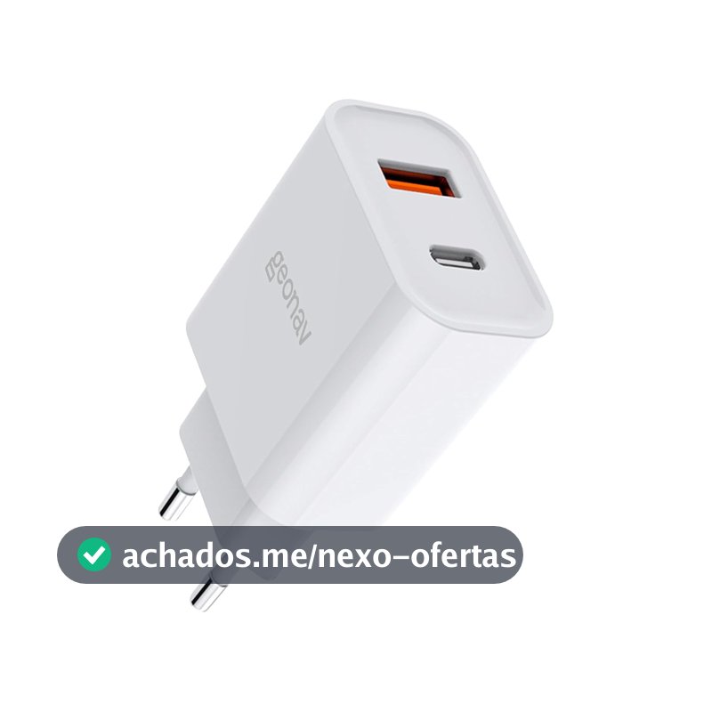 Geonav Carregador Universal Ultra Rápido Duo, 1 X USB-C Power Delivery 20W, 1 X USB Quick Charge 18W, CH20PDQC, Branco